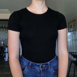 Black Ribbed Bodysuit